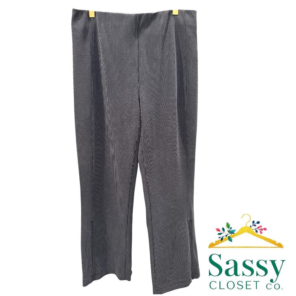 ✨ LULULEMON Smooth-Fit Ribbed High-Rise Pants 12 Gray Pinstripe Zip Ankle 🩶